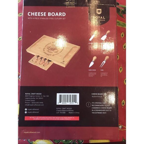 NEW ROYAL CRAFT WOOD Size XL Cheese Board 4 Piece Stainless Steel Cutlery Set - Picture 3 of 9